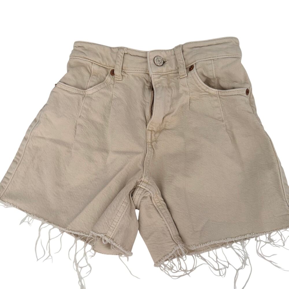 Zara Girls Pleated Denim Shorts - Distressed Raw Hem size 9